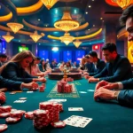 Players enjoy a thrilling game at a QQ88 poker table in a vibrant casino.